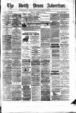 cover page of North Devon Advertiser published on November 30, 1877