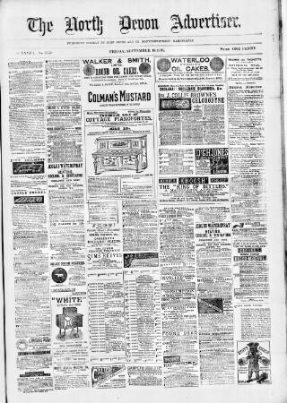 cover page of North Devon Advertiser published on September 18, 1885
