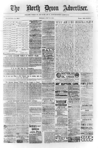cover page of North Devon Advertiser published on July 6, 1888