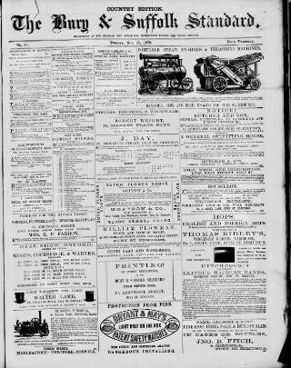 cover page of Bury & Suffolk Standard published on November 15, 1870