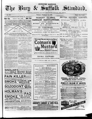 cover page of Bury & Suffolk Standard published on February 28, 1882