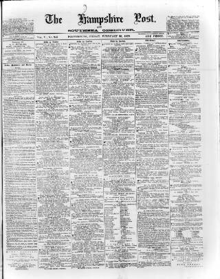 cover page of Hampshire Post and Southsea Observer published on February 28, 1879