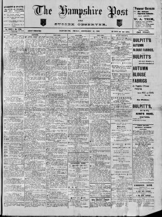 cover page of Hampshire Post and Southsea Observer published on September 18, 1908