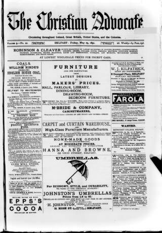 cover page of Irish Christian Advocate published on May 29, 1891