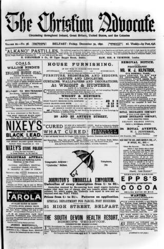 cover page of Irish Christian Advocate published on December 30, 1892