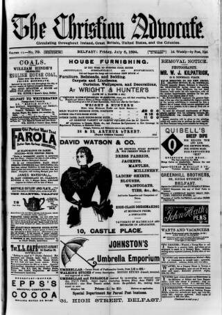 cover page of Irish Christian Advocate published on July 6, 1894