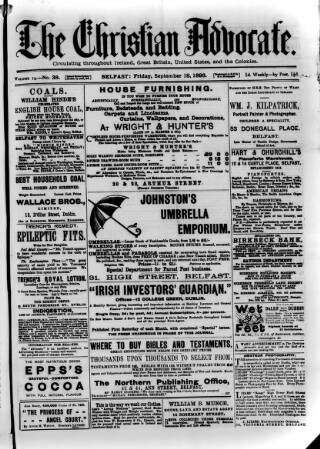 cover page of Irish Christian Advocate published on September 18, 1896