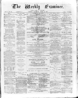 cover page of Weekly Examiner (Belfast) published on July 6, 1872