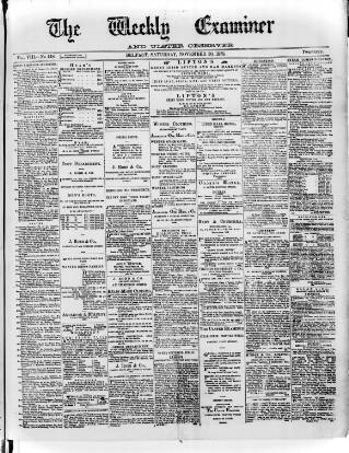 cover page of Weekly Examiner (Belfast) published on November 30, 1878