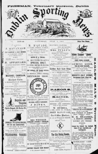 cover page of Dublin Sporting News published on July 6, 1889