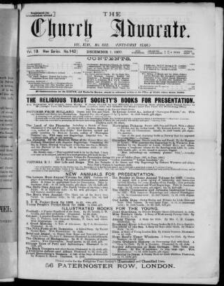 cover page of Irish Church Advocate published on December 1, 1887
