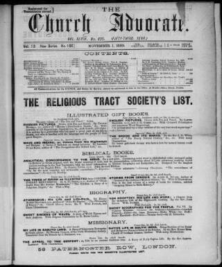 cover page of Irish Church Advocate published on November 1, 1889