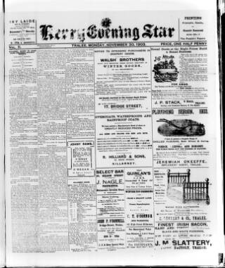 cover page of Kerry Evening Star published on November 30, 1903