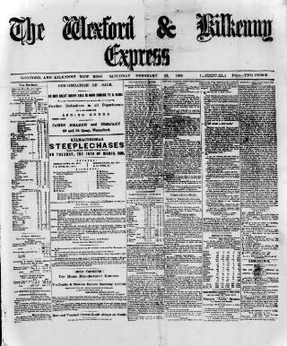 cover page of Wexford and Kilkenny Express published on February 28, 1885