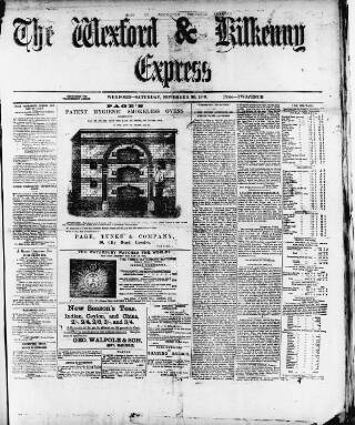 cover page of Wexford and Kilkenny Express published on November 30, 1889