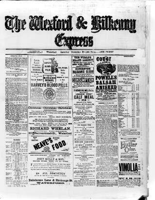 cover page of Wexford and Kilkenny Express published on December 30, 1893