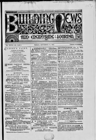 cover page of Building News published on September 18, 1874