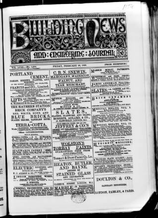 cover page of Building News published on February 28, 1890