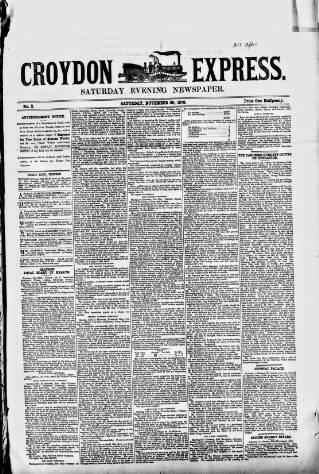 cover page of Croydon Express published on November 30, 1878