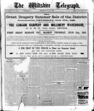 cover page of Wiltshire Telegraph published on July 6, 1912