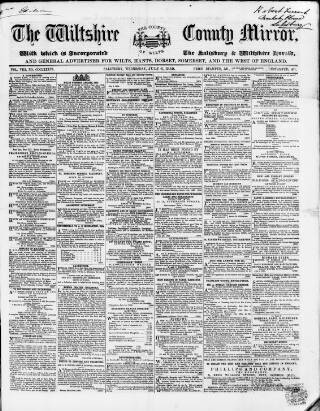 cover page of Wiltshire County Mirror published on July 6, 1859