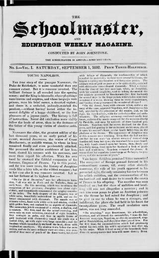 cover page of Schoolmaster and Edinburgh Weekly Magazine published on September 1, 1832