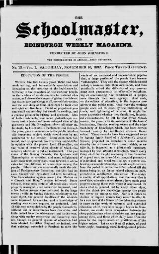 cover page of Schoolmaster and Edinburgh Weekly Magazine published on November 10, 1832