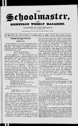 cover page of Schoolmaster and Edinburgh Weekly Magazine published on February 9, 1833