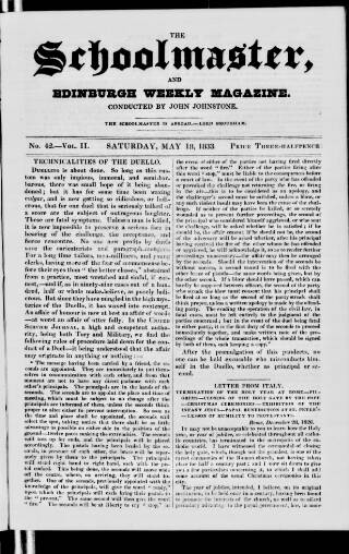 cover page of Schoolmaster and Edinburgh Weekly Magazine published on May 18, 1833