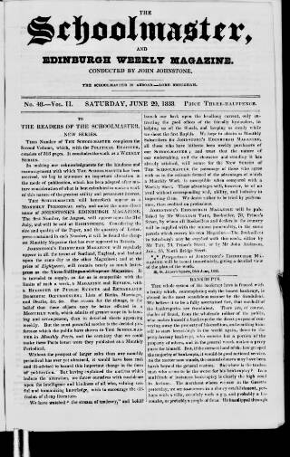 cover page of Schoolmaster and Edinburgh Weekly Magazine published on June 29, 1833
