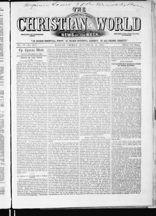 cover page of Christian World published on November 30, 1860