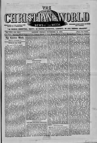 cover page of Christian World published on November 15, 1872