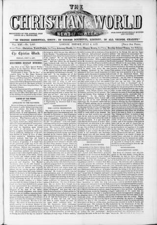 cover page of Christian World published on July 6, 1877