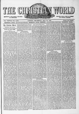 cover page of Christian World published on May 29, 1884