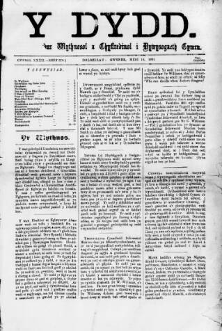 cover page of Y Dydd published on September 18, 1891