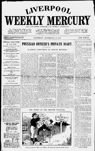 cover page of Liverpool Weekly Mercury published on September 18, 1915