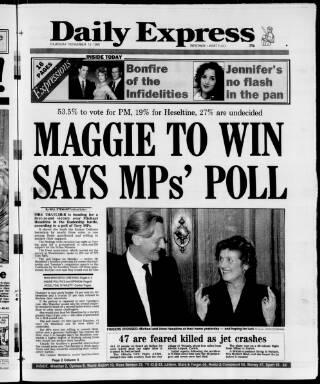 cover page of Daily Express published on November 15, 1990