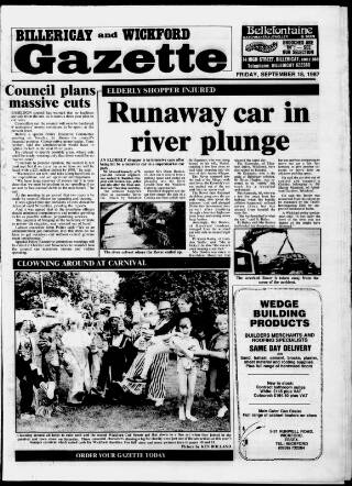cover page of Billericay Gazette published on September 18, 1987