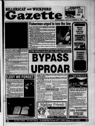 cover page of Billericay Gazette published on November 15, 1991