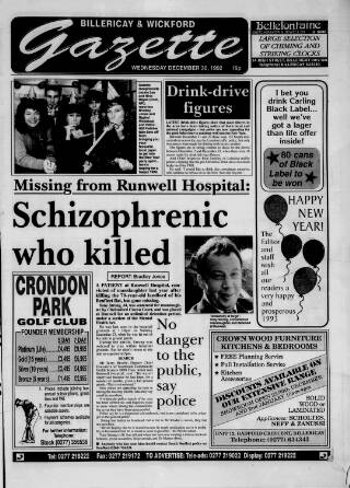 cover page of Billericay Gazette published on December 30, 1992