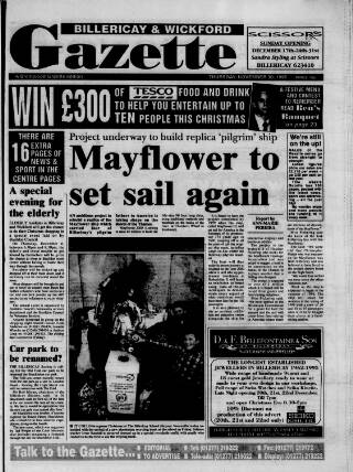 cover page of Billericay Gazette published on November 30, 1995