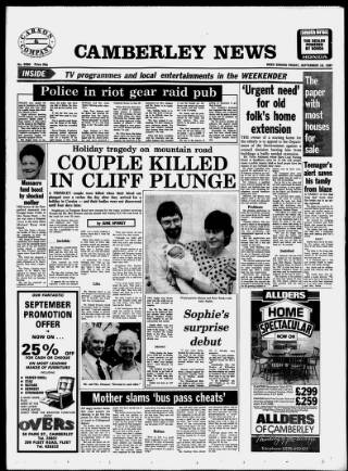 cover page of Camberley News published on September 18, 1987