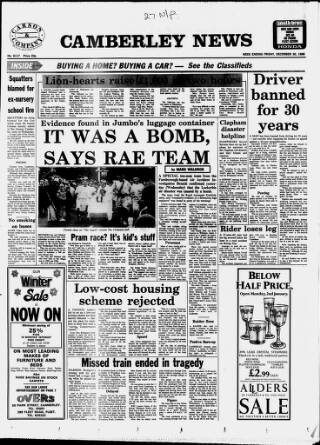 cover page of Camberley News published on December 30, 1988