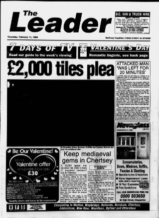 cover page of Chertsey & Addlestone Leader published on February 11, 1999