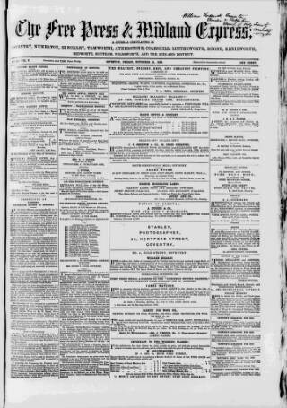 cover page of Coventry Free Press published on November 21, 1862