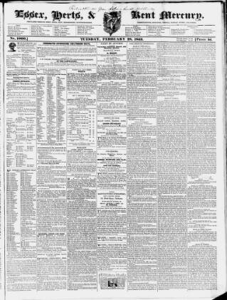 cover page of Essex & Herts Mercury published on February 28, 1843