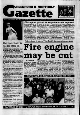 cover page of Greenford & Northolt Gazette published on November 15, 1991