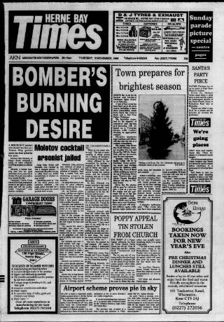 cover page of Herne Bay Times published on November 15, 1990