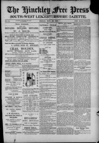 cover page of Hinckley Free Press published on November 26, 1897