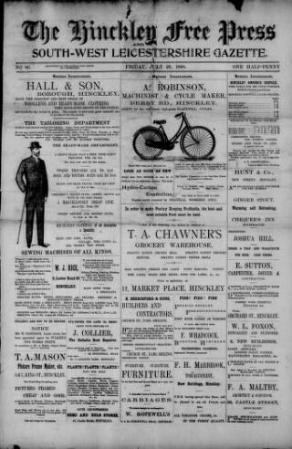 cover page of Hinckley Free Press published on July 29, 1898